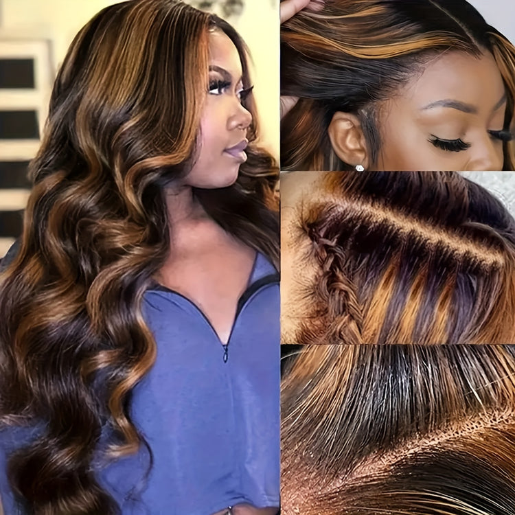 Highlight Ombre 13x6 HD Transparent Lace Frontal Wigs Human Hair Pre Plucked 180% Density 