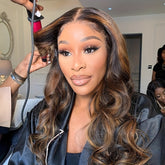 Highlight Ombre 13x6 HD Transparent Lace Frontal Wigs Human Hair Pre Plucked 180% Density 
