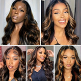 Highlight Ombre 13x6 HD Transparent Lace Frontal Wigs Human Hair Pre Plucked 180% Density 