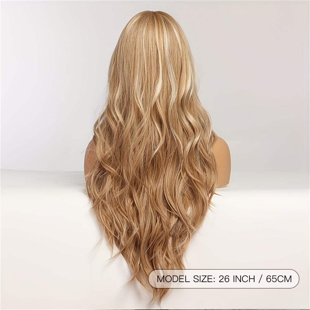 Highlight Blonde Long Body Wave Hair Wigs For Women 26 Inch Long Curly Wavy Hair Wigs Natural Looking Synthetic Fiber Hair Wigs - Lena & Miles Exquisite Boutique LLC.