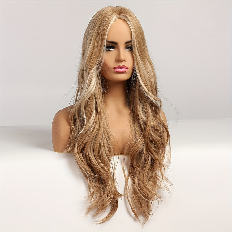 Highlight Blonde Long Body Wave Hair Wigs For Women 26 Inch Long Curly Wavy Hair Wigs Natural Looking Synthetic Fiber Hair Wigs - Lena & Miles Exquisite Boutique LLC.