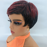 Synthetic New Products Highlight Wine Red Mixed Black Straight Bob Pixie Cut New Fashion Style Wigs For Women, Heat Resistant Fiber 6inch 150% Density - Lena & Miles Exquisite Boutique LLC.