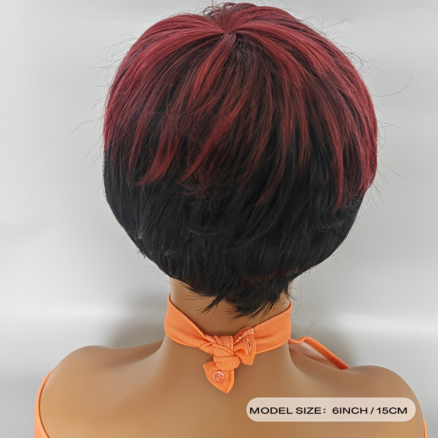 Synthetic New Products Highlight Wine Red Mixed Black Straight Bob Pixie Cut New Fashion Style Wigs For Women, Heat Resistant Fiber 6inch 150% Density - Lena & Miles Exquisite Boutique LLC.