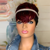 Synthetic New Products Highlight Wine Red Mixed Black Straight Bob Pixie Cut New Fashion Style Wigs For Women, Heat Resistant Fiber 6inch 150% Density - Lena & Miles Exquisite Boutique LLC.