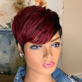 Synthetic New Products Highlight Wine Red Mixed Black Straight Bob Pixie Cut New Fashion Style Wigs For Women, Heat Resistant Fiber 6inch 150% Density - Lena & Miles Exquisite Boutique LLC.