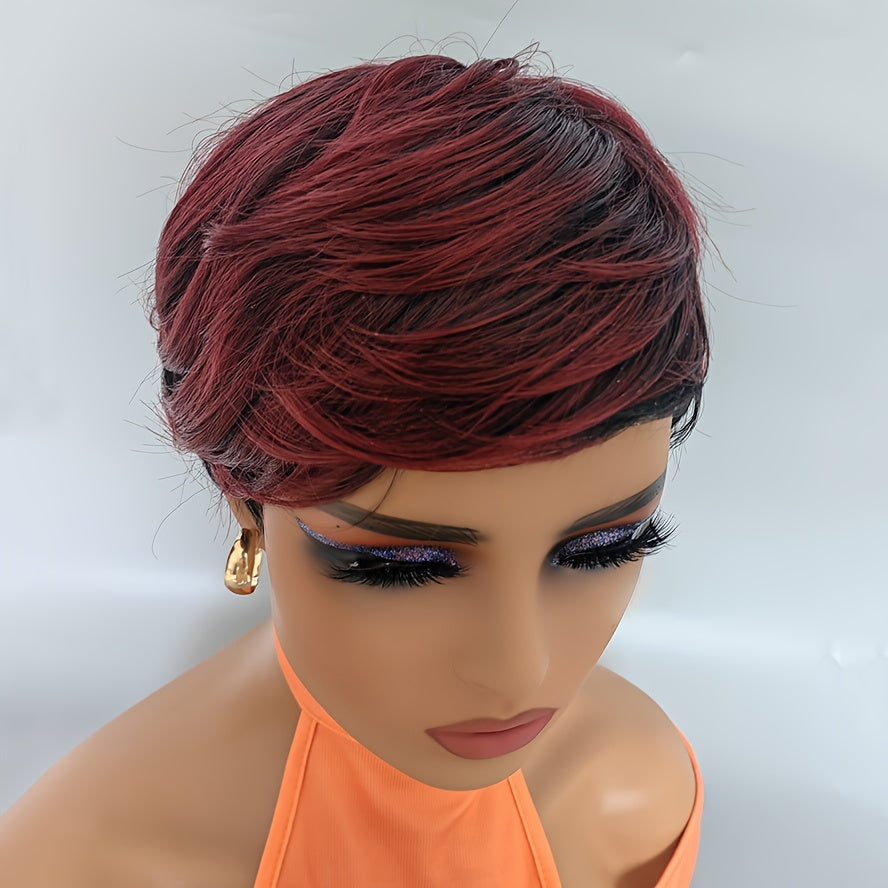Synthetic New Products Highlight Wine Red Mixed Black Straight Bob Pixie Cut New Fashion Style Wigs For Women, Heat Resistant Fiber 6inch 150% Density - Lena & Miles Exquisite Boutique LLC.