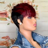 Synthetic New Products Highlight Wine Red Mixed Black Straight Bob Pixie Cut New Fashion Style Wigs For Women, Heat Resistant Fiber 6inch 150% Density - Lena & Miles Exquisite Boutique LLC.