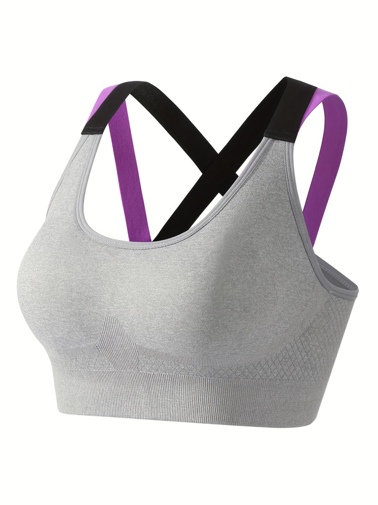 3pcs Criss Cross Back Sports Bras, Comfy & Breathable Colorblock Running Workout Bra, Women&