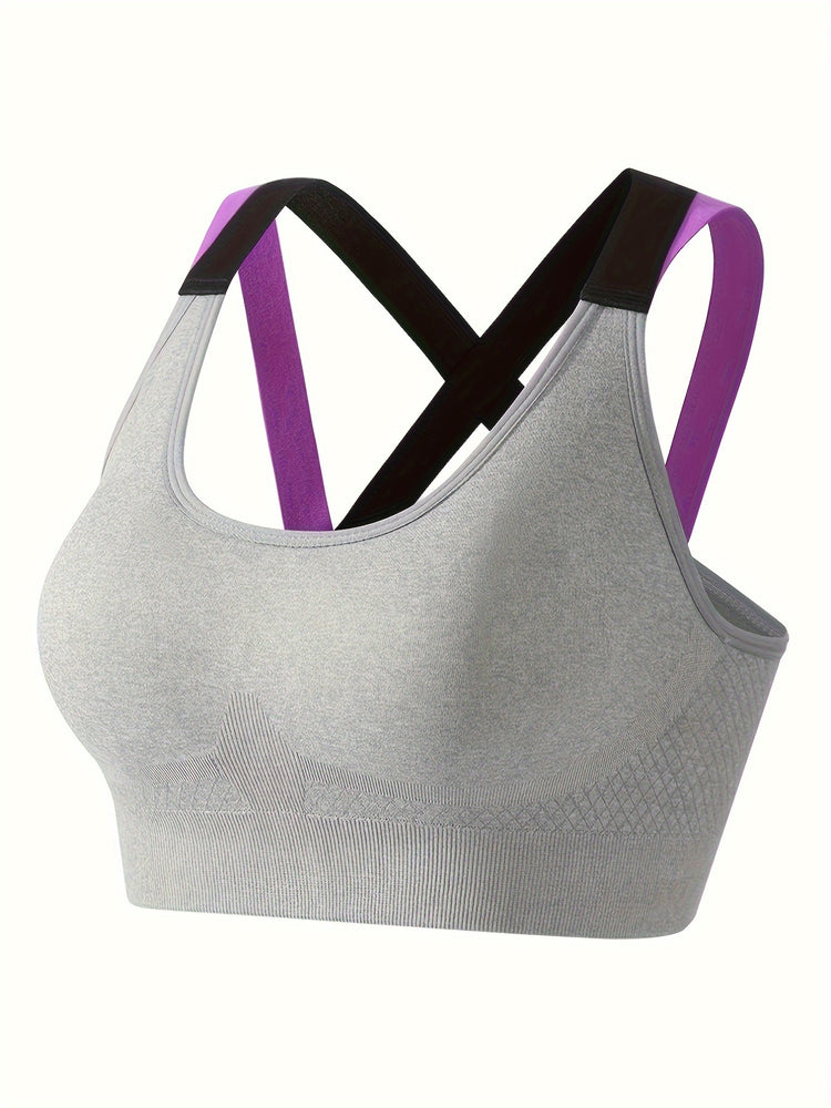3pcs Criss Cross Back Sports Bras, Comfy & Breathable Colorblock Running Workout Bra, Women&