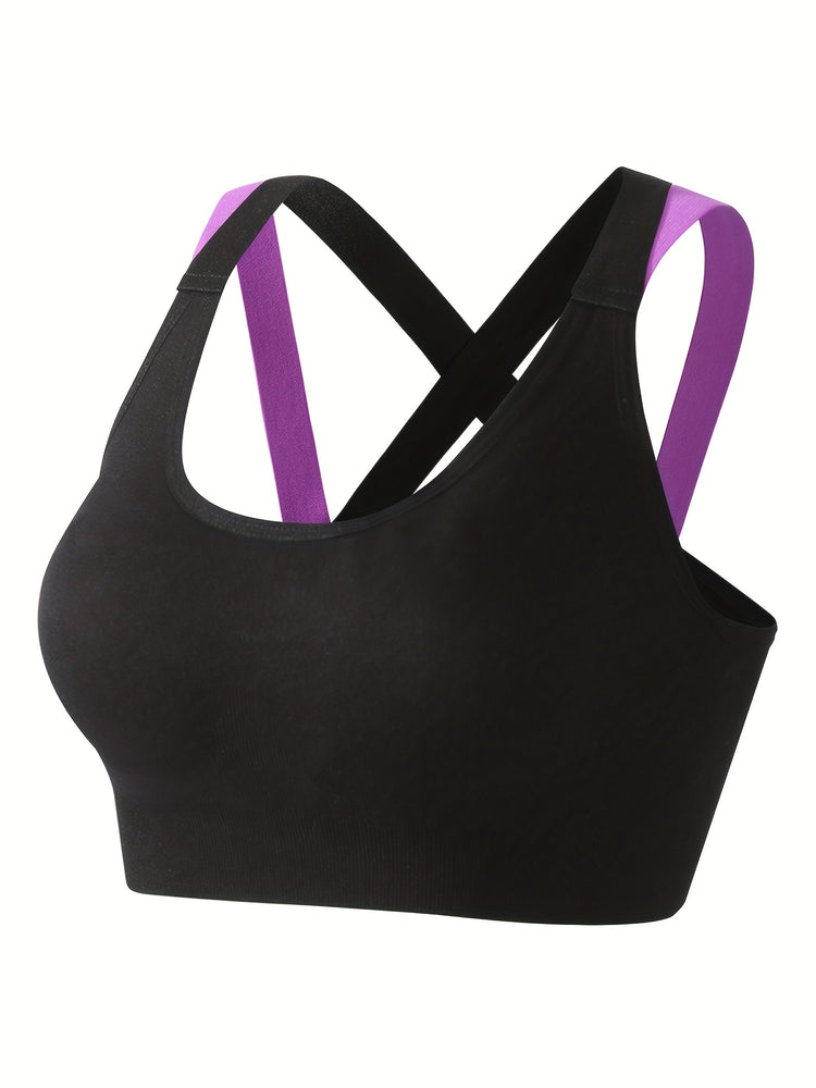 3pcs Criss Cross Back Sports Bras, Comfy & Breathable Colorblock Running Workout Bra, Women&