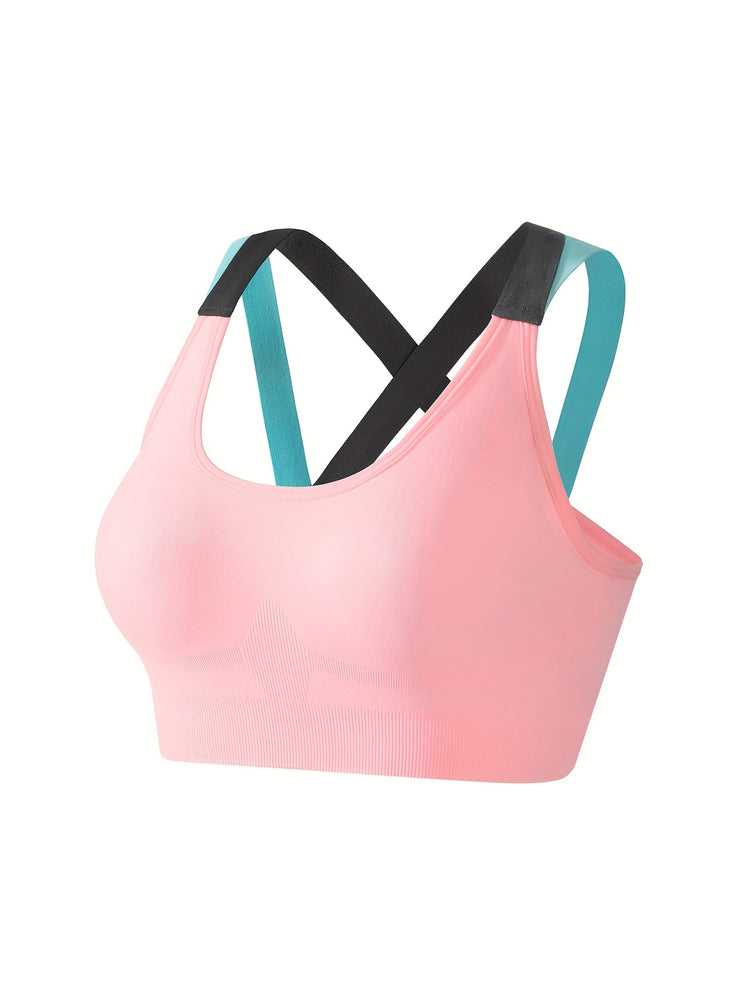 3pcs Criss Cross Back Sports Bras, Comfy & Breathable Colorblock Running Workout Bra, Women&