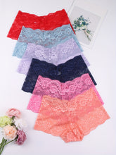 6pcs Floral Lace Boyshort Panties, Soft & Comfortable Scallop Trim Panties, Women&