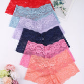 6pcs Floral Lace Boyshort Panties, Soft & Comfortable Scallop Trim Panties, Women&