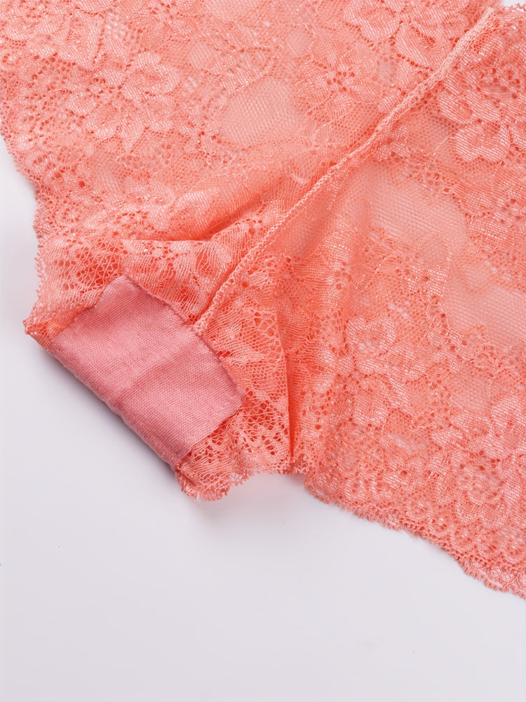 6pcs Floral Lace Boyshort Panties, Soft & Comfortable Scallop Trim Panties, Women&