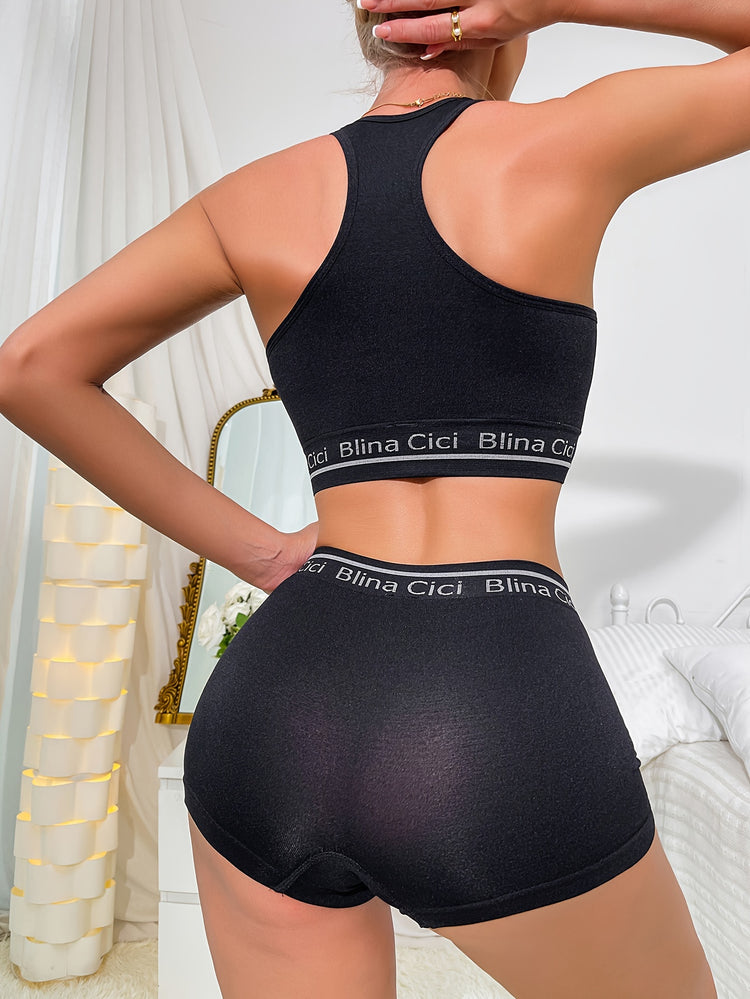 4-Pack Womens Letter Print Lingerie Set - Comfortable Push Up Sports Bra & Soft Elastic Panties, Fashionable Intimates for Active Women - Lena & Miles Exquisite Boutique LLC.