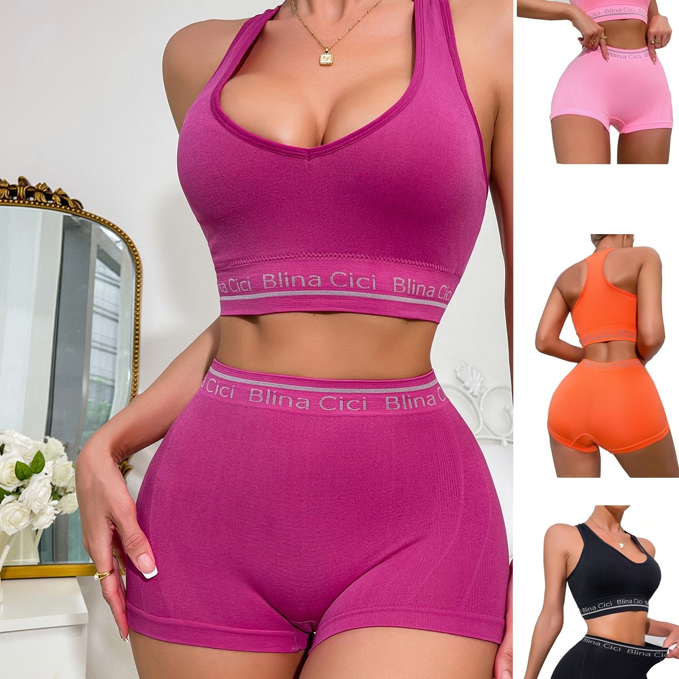 4-Pack Womens Letter Print Lingerie Set - Comfortable Push Up Sports Bra & Soft Elastic Panties, Fashionable Intimates for Active Women - Lena & Miles Exquisite Boutique LLC.
