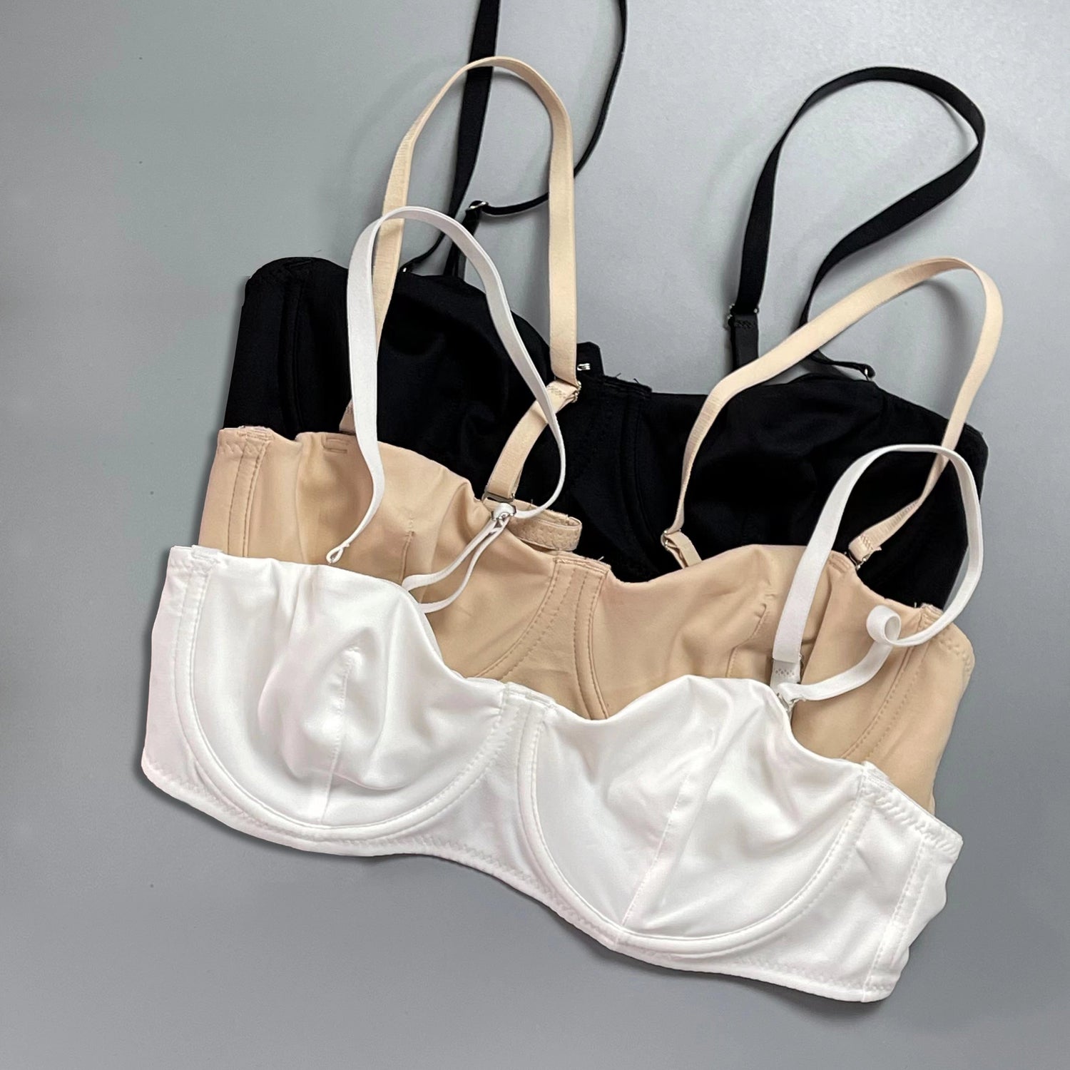 3pcs Simple Solid Unlined Bras, Comfy & Breathable Push Up Bra, Women&