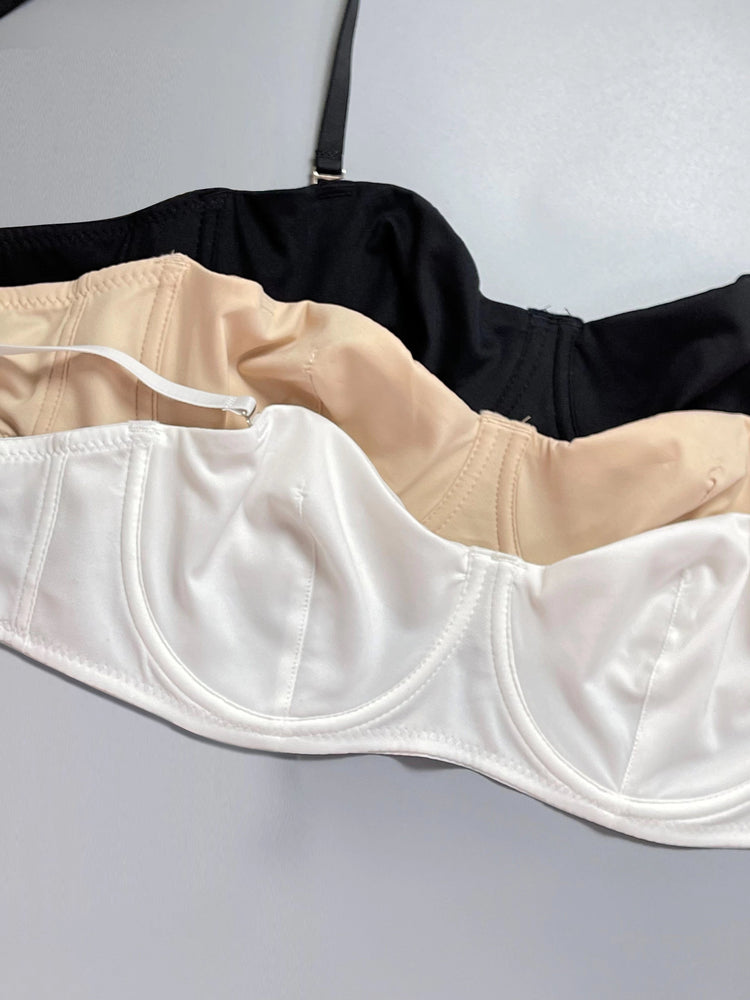 3pcs Simple Solid Unlined Bras, Comfy & Breathable Push Up Bra, Women&