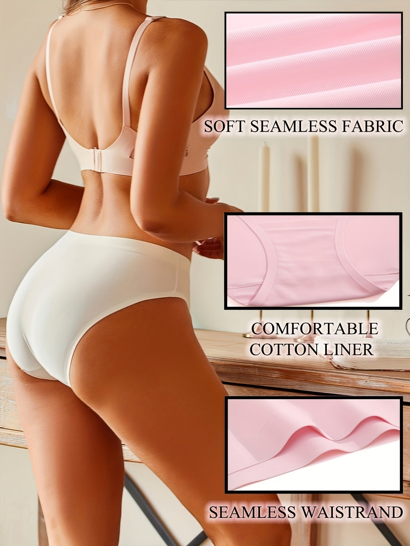 5pcs Seamless Solid Briefs, Comfy & Breathable Stretchy Intimates Panties, Women&