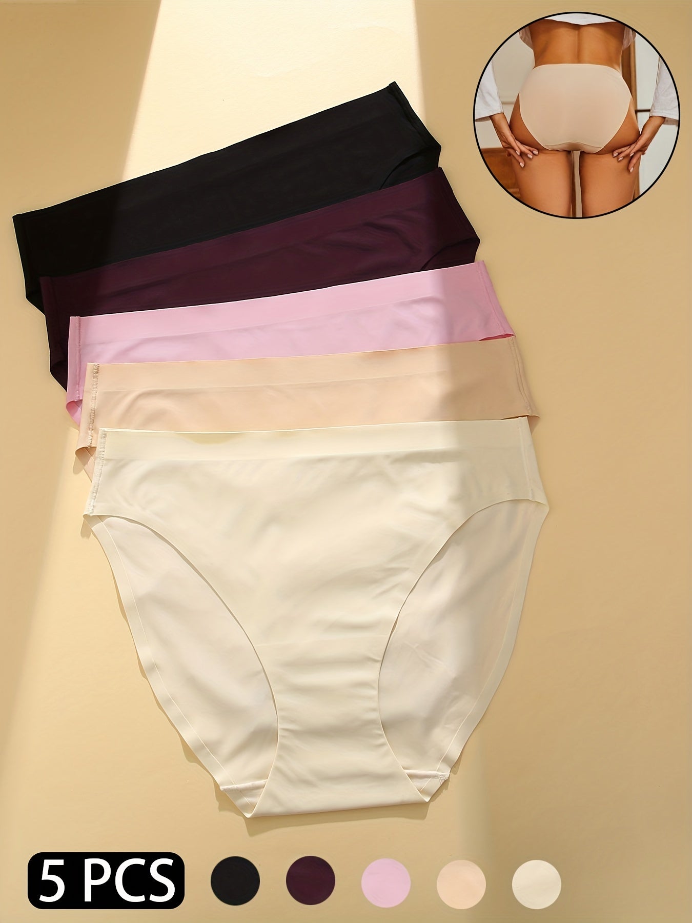 5pcs Seamless Solid Briefs, Comfy & Breathable Stretchy Intimates Panties, Women&