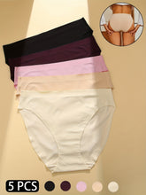 5pcs Seamless Solid Briefs, Comfy & Breathable Stretchy Intimates Panties, Women&