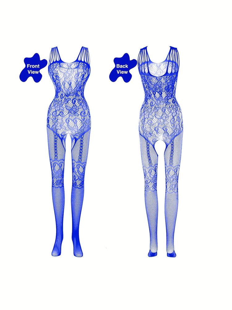 4-Pack Seductive Fishnet Bodystocking with Intricate Jacquard & Alluring Open Crotch - Womens Intimate Lingerie Set - Lena & Miles Exquisite Boutique LLC.