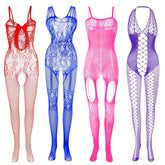 4-Pack Seductive Fishnet Bodystocking with Intricate Jacquard & Alluring Open Crotch - Womens Intimate Lingerie Set - Lena & Miles Exquisite Boutique LLC.