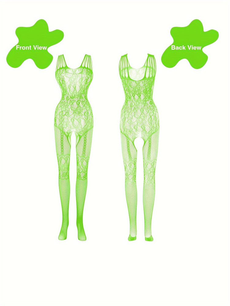 4-Pack Seductive Fishnet Bodystocking with Intricate Jacquard & Alluring Open Crotch - Womens Intimate Lingerie Set - Lena & Miles Exquisite Boutique LLC.