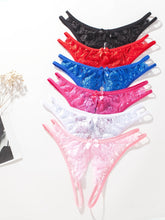 1/6 pcs Exquisite Floral Lace Mesh Thongs - Hollow Out Open Crotch Design, Breathable, Comfortable, Sexy Women&