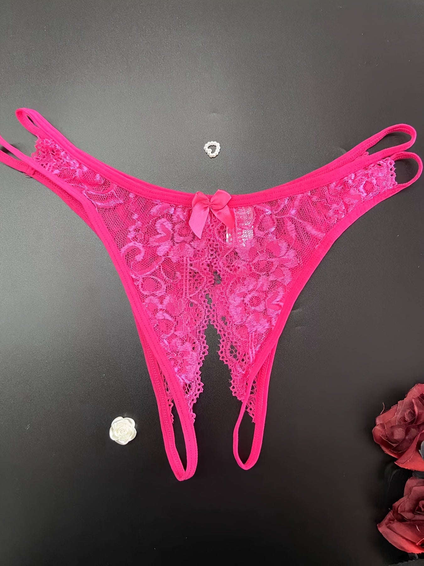 1/6 pcs Exquisite Floral Lace Mesh Thongs - Hollow Out Open Crotch Design, Breathable, Comfortable, Sexy Women's Lingerie & Underwear for Romantic Nights - Soft, Stretchy, and Delicate Fabric - Lena & Miles Exquisite Boutique LLC.