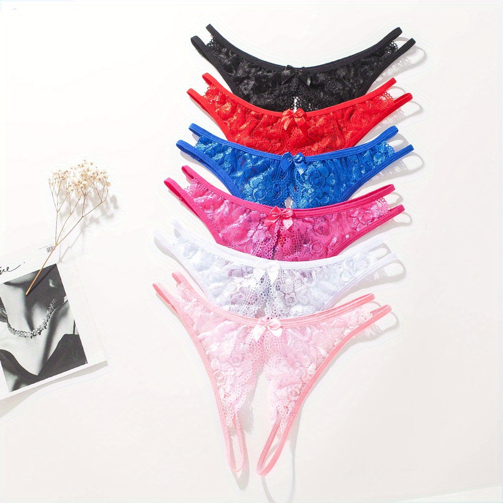 1/6 pcs Exquisite Floral Lace Mesh Thongs - Hollow Out Open Crotch Design, Breathable, Comfortable, Sexy Women's Lingerie & Underwear for Romantic Nights - Soft, Stretchy, and Delicate Fabric - Lena & Miles Exquisite Boutique LLC.