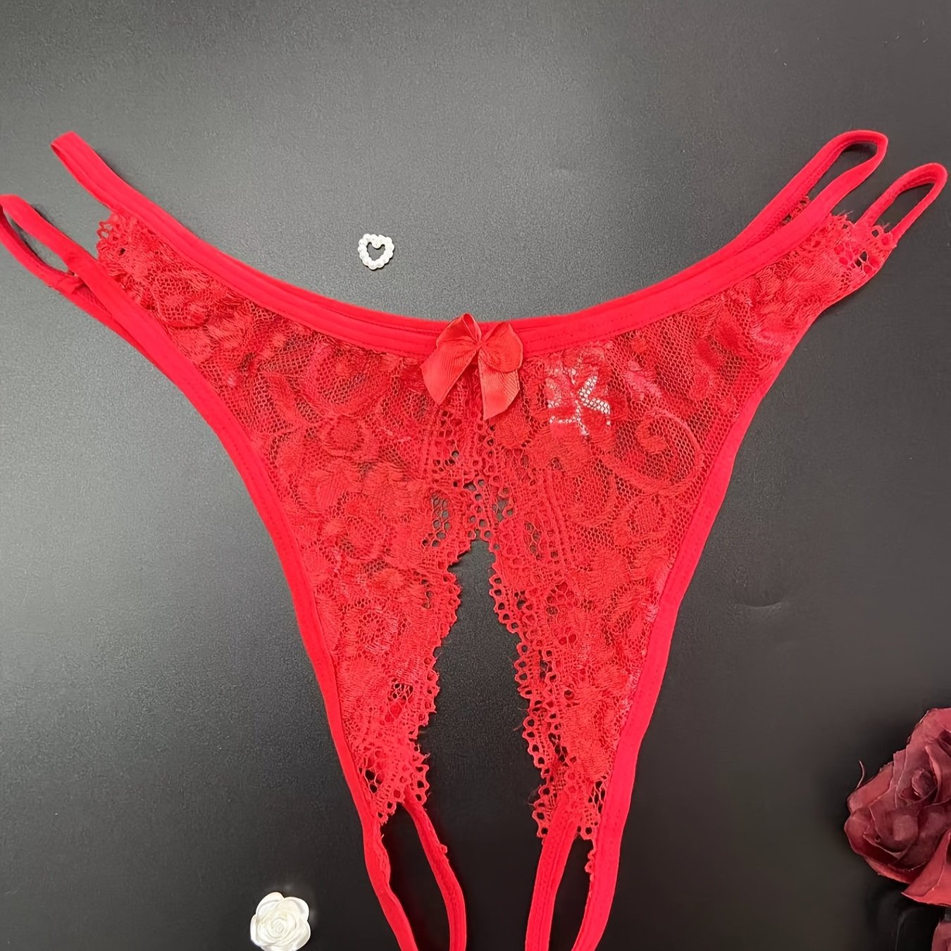 1/6 pcs Exquisite Floral Lace Mesh Thongs - Hollow Out Open Crotch Design, Breathable, Comfortable, Sexy Women's Lingerie & Underwear for Romantic Nights - Soft, Stretchy, and Delicate Fabric - Lena & Miles Exquisite Boutique LLC.