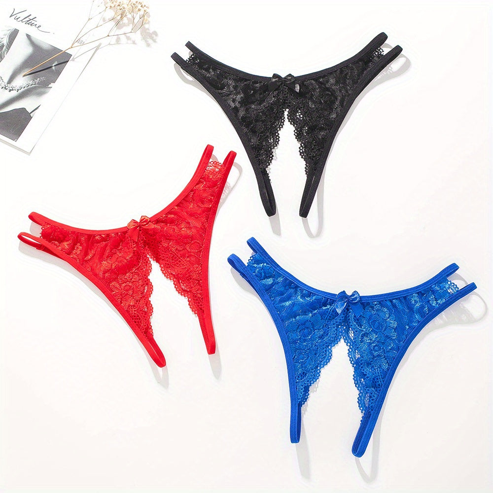 1/6 pcs Exquisite Floral Lace Mesh Thongs - Hollow Out Open Crotch Design, Breathable, Comfortable, Sexy Women's Lingerie & Underwear for Romantic Nights - Soft, Stretchy, and Delicate Fabric - Lena & Miles Exquisite Boutique LLC.