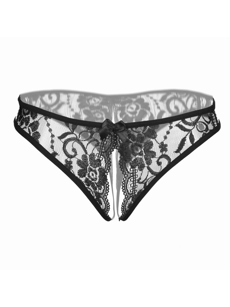 1/6 pcs Exquisite Floral Lace Mesh Thongs - Hollow Out Open Crotch Design, Breathable, Comfortable, Sexy Women&