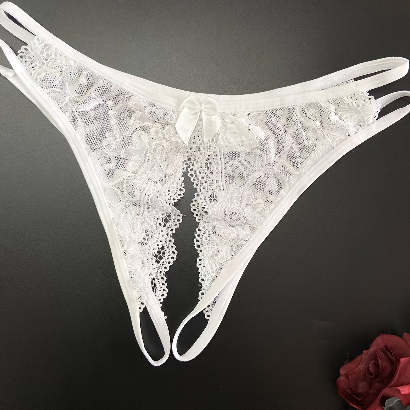 1/6 pcs Exquisite Floral Lace Mesh Thongs - Hollow Out Open Crotch Design, Breathable, Comfortable, Sexy Women&
