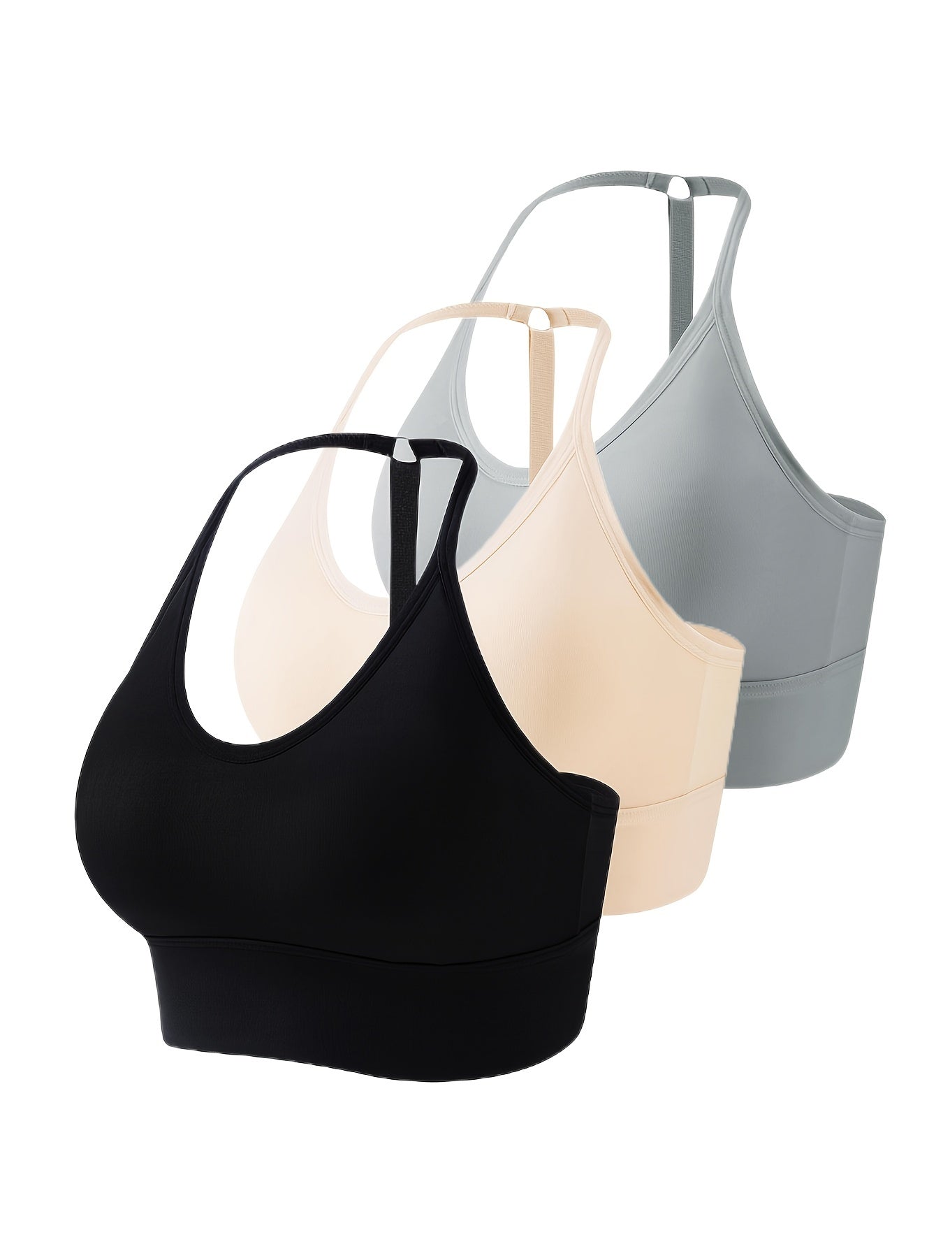 3pcs Seamless Halter Sports Bras, Comfy & Breathable Yoga Fitness Bra, Women&