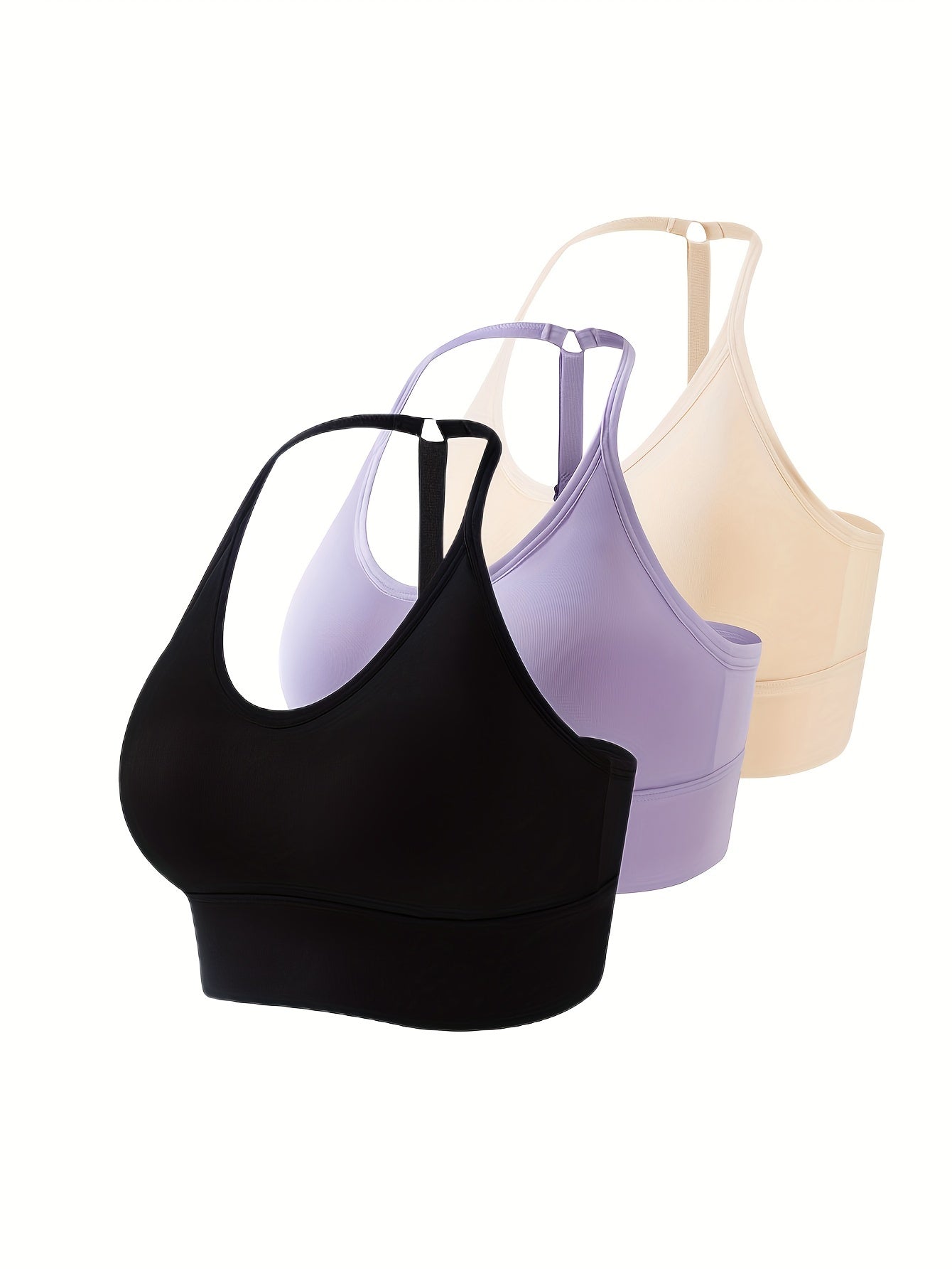 3pcs Seamless Halter Sports Bras, Comfy & Breathable Yoga Fitness Bra, Women&