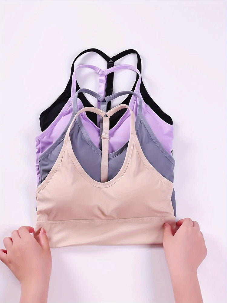 3pcs Seamless Halter Sports Bras, Comfy & Breathable Yoga Fitness Bra, Women&