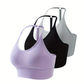 3pcs Seamless Halter Sports Bras, Comfy & Breathable Yoga Fitness Bra, Women&