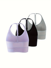 3pcs Seamless Halter Sports Bras, Comfy & Breathable Yoga Fitness Bra, Women&