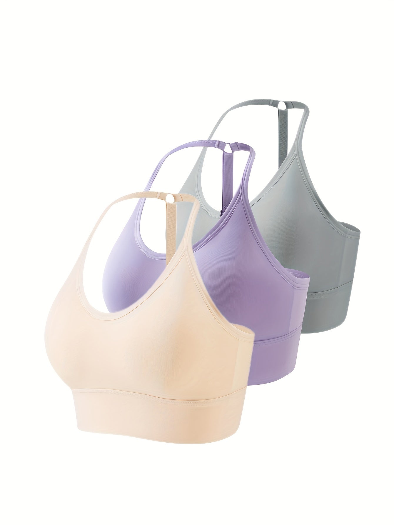 3pcs Seamless Halter Sports Bras, Comfy & Breathable Yoga Fitness Bra, Women&