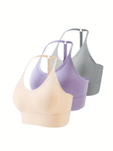 3pcs Seamless Halter Sports Bras, Comfy & Breathable Yoga Fitness Bra, Women&