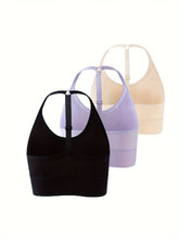 3pcs Seamless Halter Sports Bras, Comfy & Breathable Yoga Fitness Bra, Women&