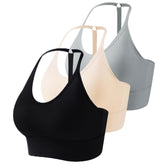 3pcs Seamless Halter Sports Bras, Comfy & Breathable Yoga Fitness Bra, Women&
