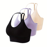 3pcs Seamless Halter Sports Bras, Comfy & Breathable Yoga Fitness Bra, Women&