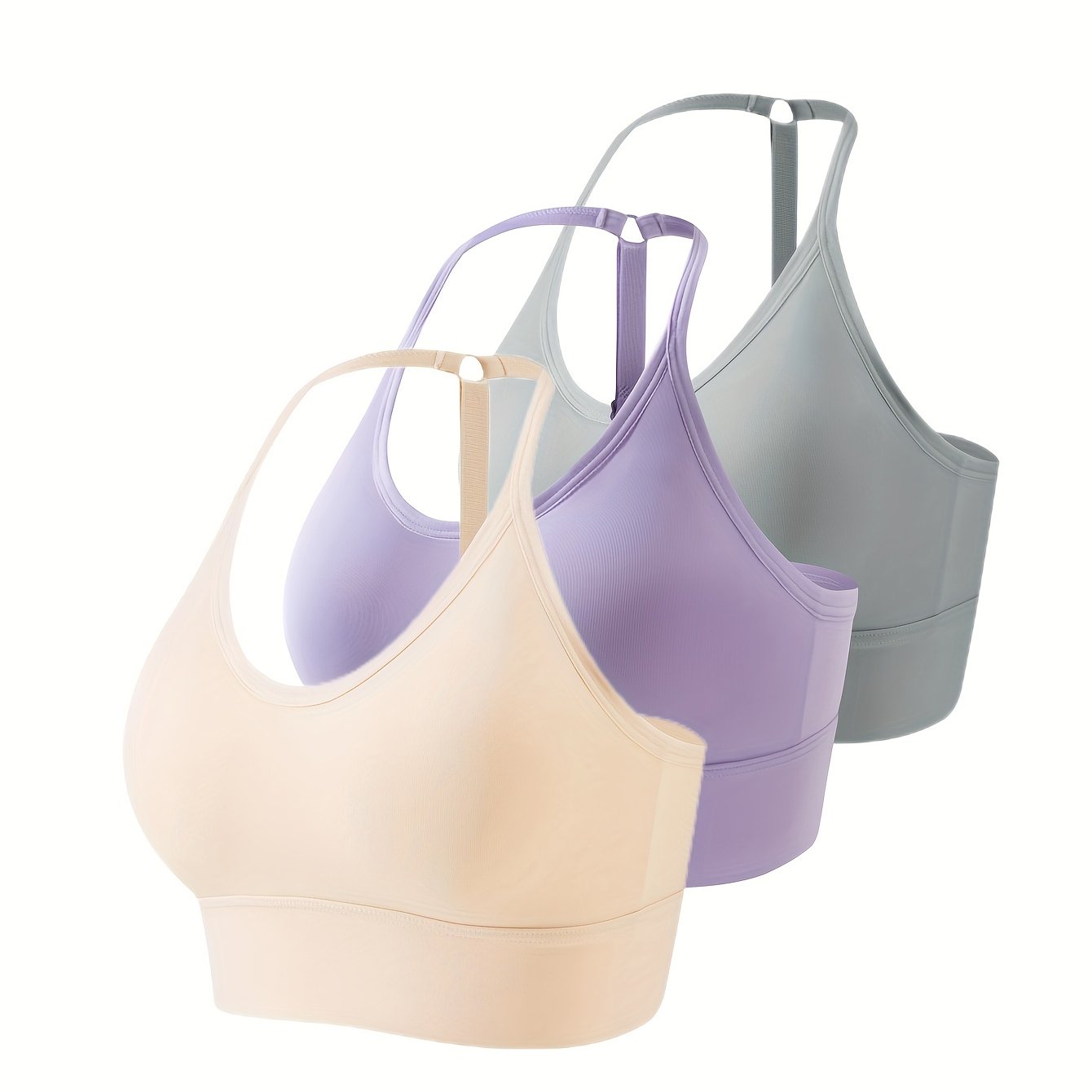 3pcs Seamless Halter Sports Bras, Comfy & Breathable Yoga Fitness Bra, Women&