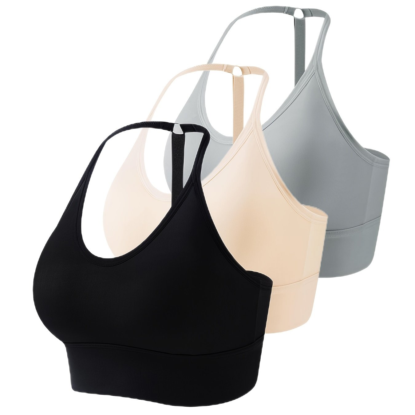 3pcs Seamless Halter Sports Bras, Comfy & Breathable Yoga Fitness Bra, Women&