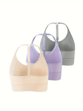 3pcs Seamless Halter Sports Bras, Comfy & Breathable Yoga Fitness Bra, Women&