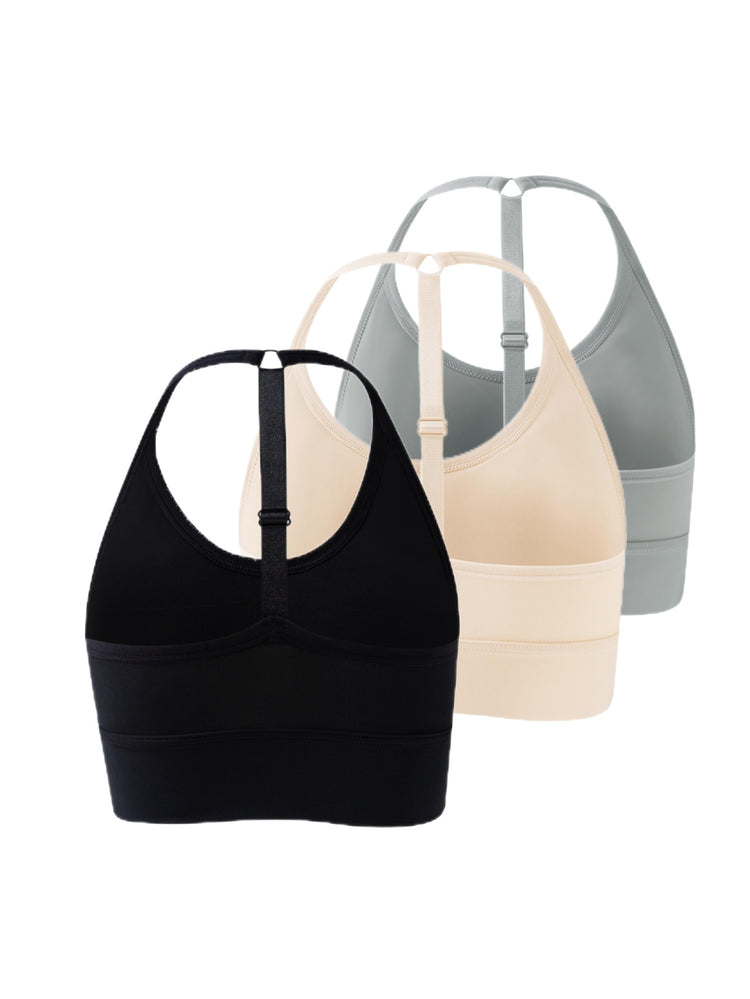 3pcs Seamless Halter Sports Bras, Comfy & Breathable Yoga Fitness Bra, Women&