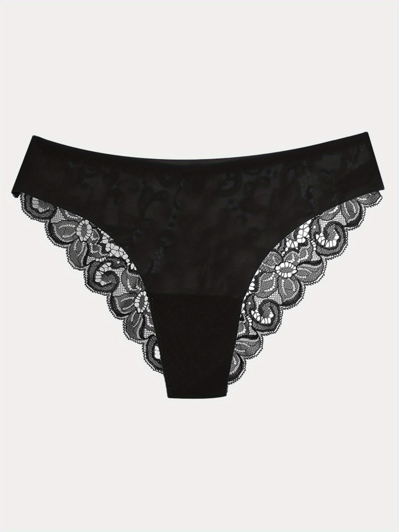 6pcs Contrast Lace Briefs, Comfy & Seamless Scallop Trim Intimates Panties, Women&